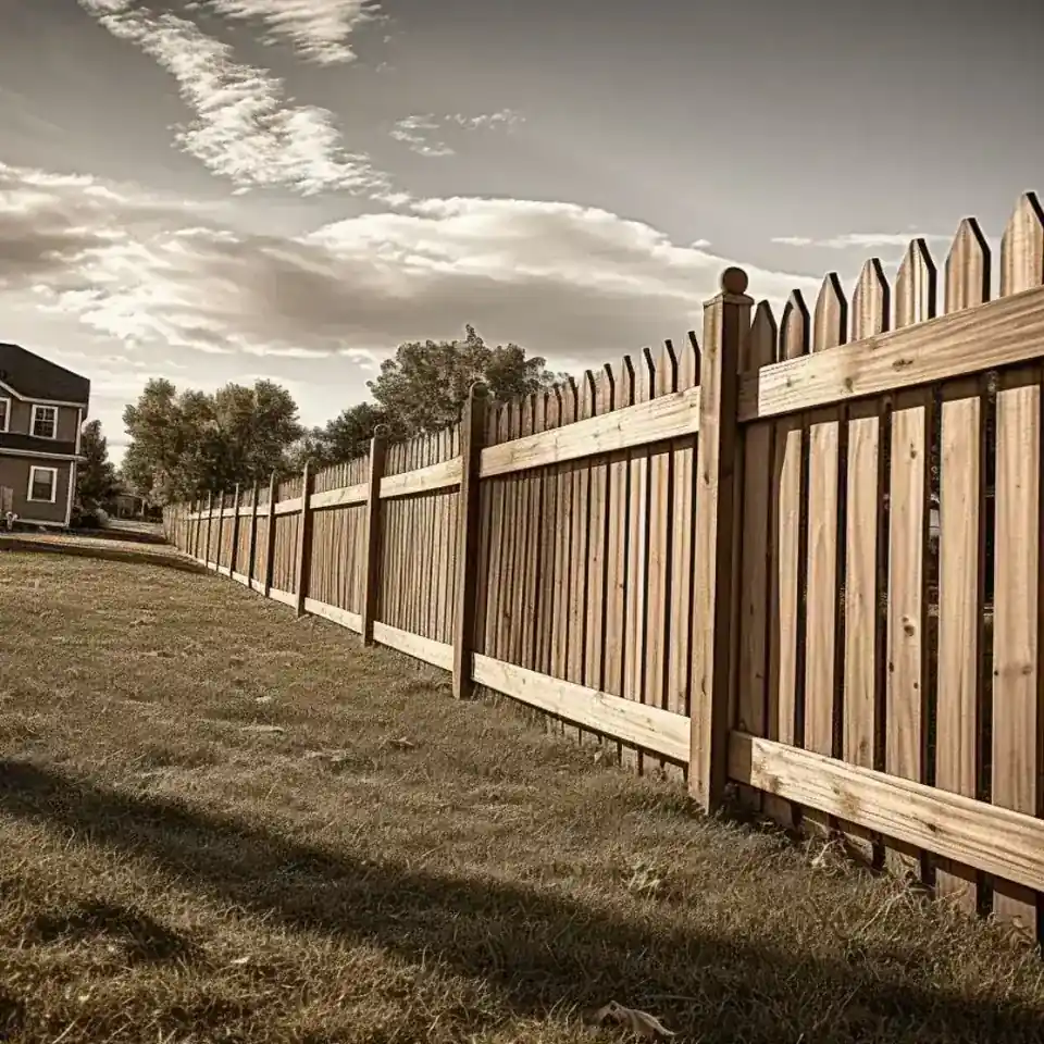 Sturdy wood fence with a latching gate on a grassy Valdosta property